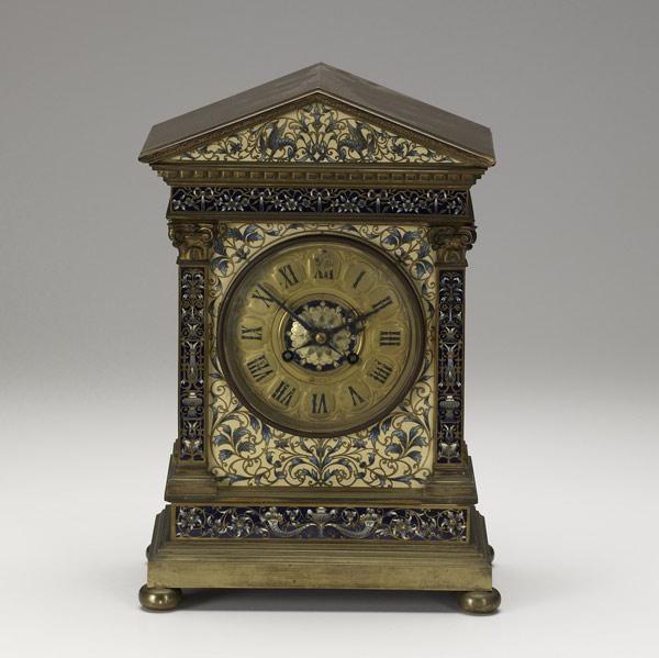 Appraisal: TIFFANY CO MANTLE CLOCK Parcel-gilt with champleve and enamel decoration