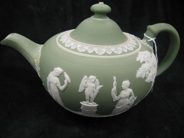 Appraisal: Wedgwood Green Jasperware Teapot classical maidens in the garden decor