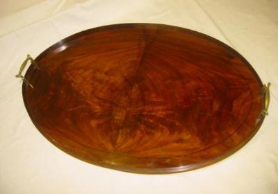 Appraisal: AN EDWARDIAN MAHOGANY TEA TRAY of oval galleried form with