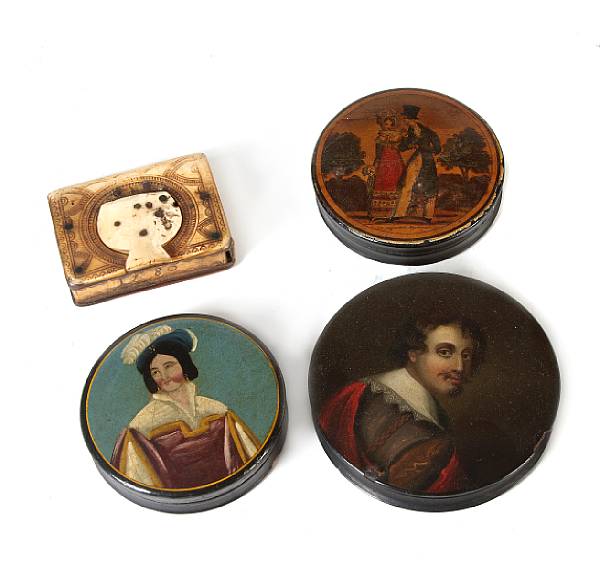 Appraisal: A collection of snuff and patch boxes comprising six circular