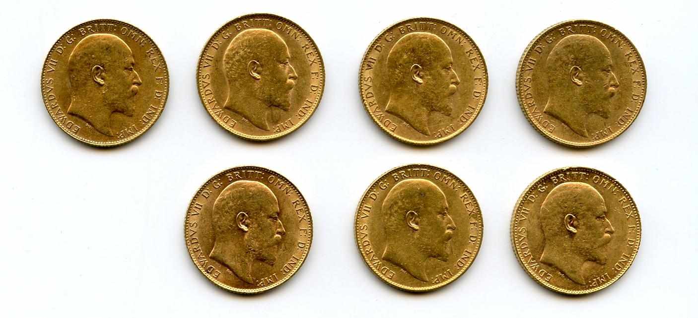 Appraisal: Great Britain Edward VII Sovereigns KM- Grades range from XF