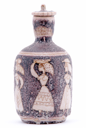 Appraisal: GAMBONE Bottle and stopper painted with native women going to