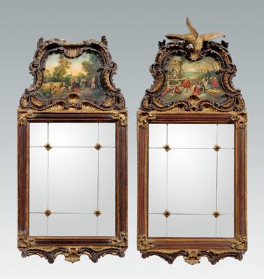 Appraisal: Pair diminutive trumeau mirrors top panel with hand painted scenes