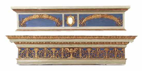 Appraisal: Continental paint and giltwood architectural friezes th century molded cornice