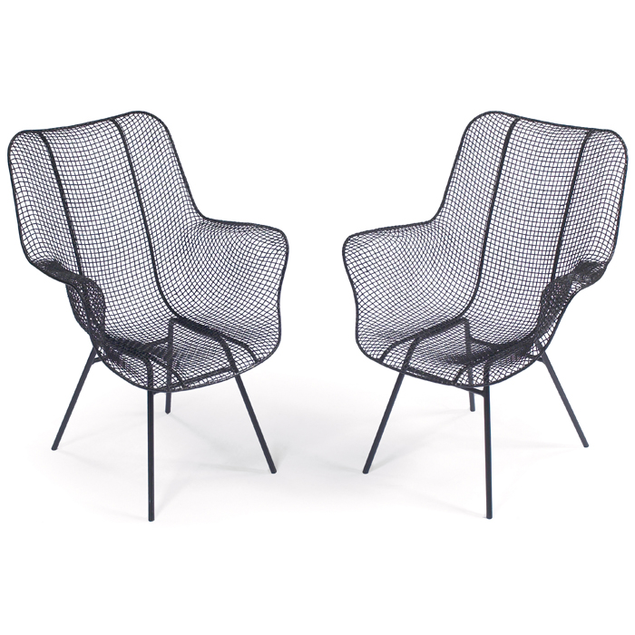 Appraisal: Russel Woodard lounge chairs pair s high back forms with