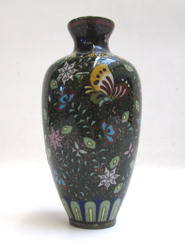 Appraisal: JAPANESE CLOISONNE VASE high shouldered with phoenix design on dark