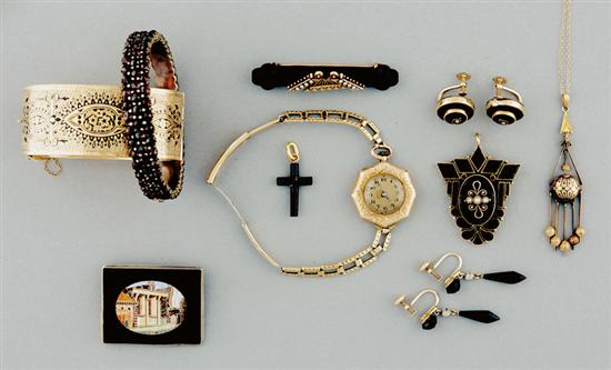 Appraisal: Mourning jewelry and antique watch late th early th century