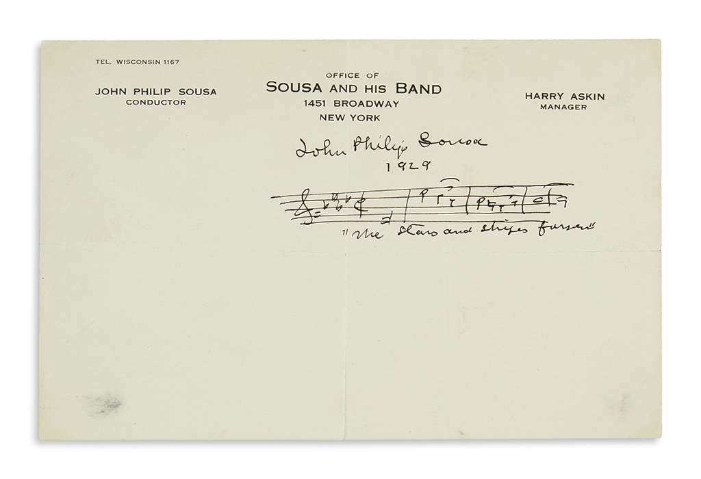 Appraisal: THE STARS AND STRIPES FOREVER SOUSA JOHN PHILIP Autograph Musical