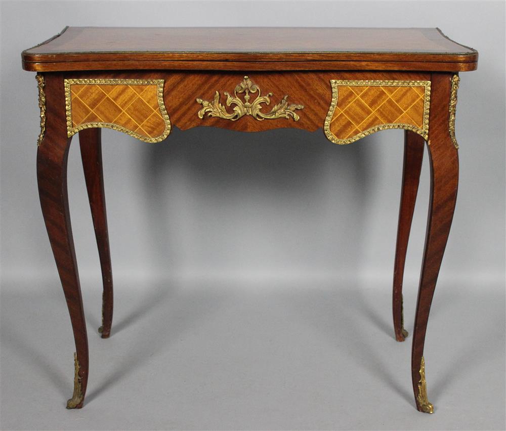 Appraisal: LOUIS XV STYLE MAHOGANY MARQUETRY CARD TABLE WITH GILT MOUNTS