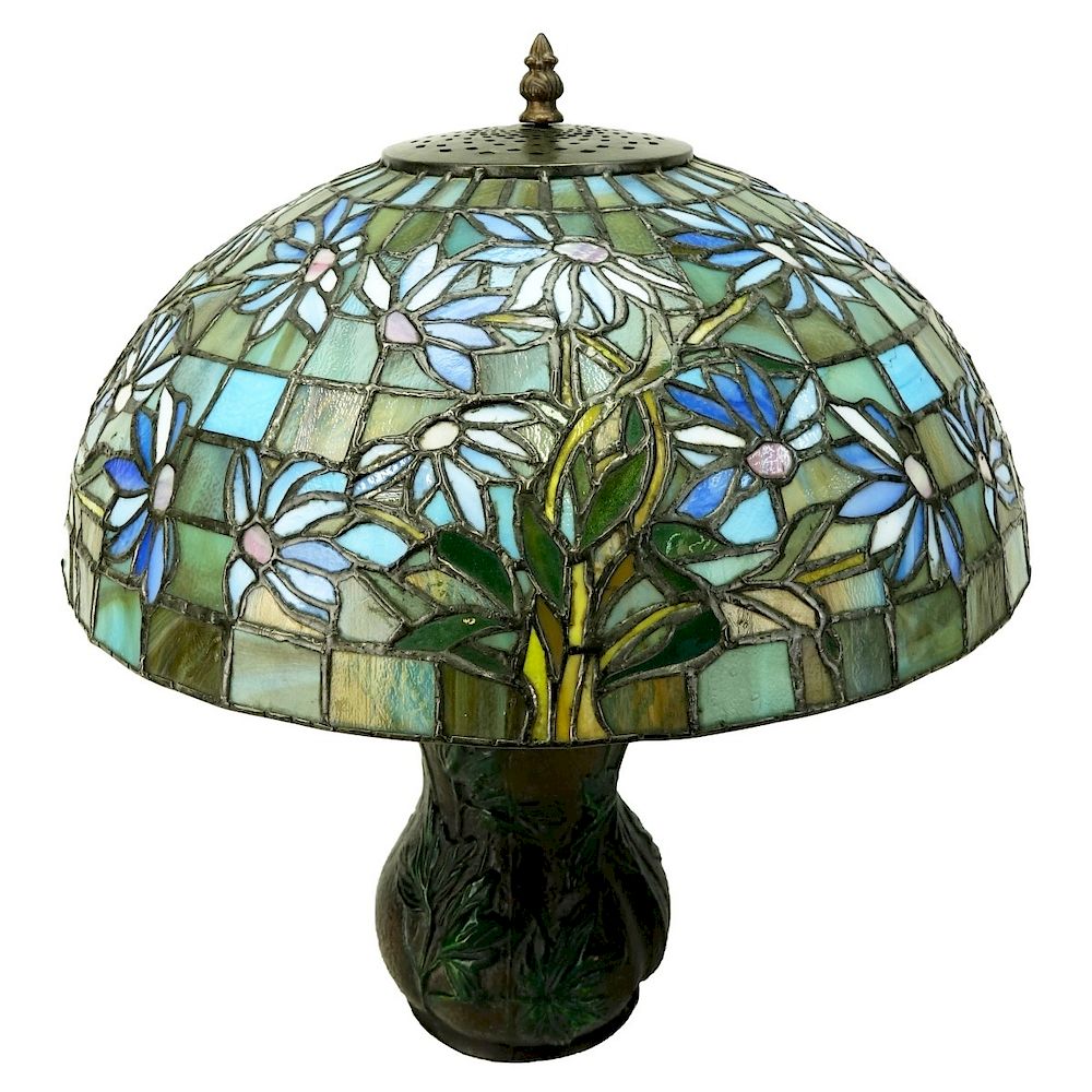 Appraisal: Tiffany Style Lamp with Shade Tiffany Style Polychrome Metal Lamp