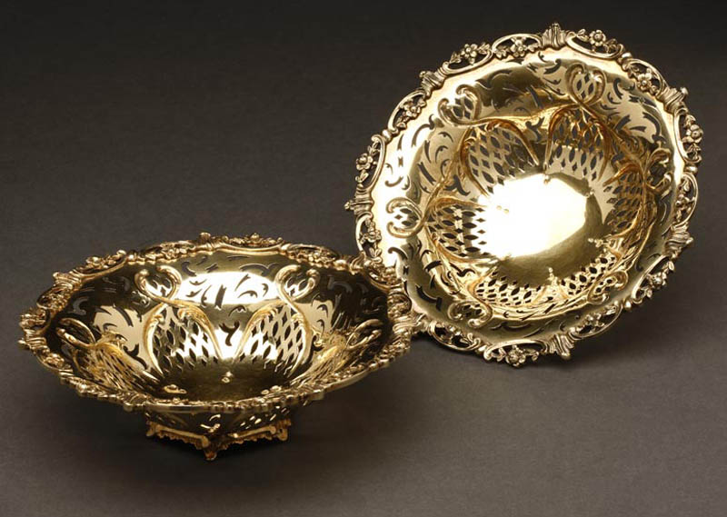 Appraisal: Pair Elkington Co gilt sterling pierced bowls Pair Elkington Co