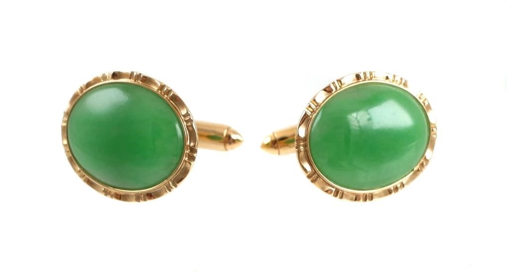 Appraisal: Vintage cufflinks with jade ovals Fine condition shipping info Please