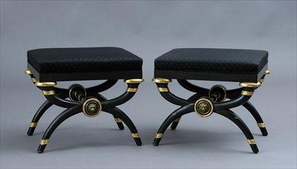 Appraisal: PAIR OF EMPIRE PAINTED AND PARCEL-GILT CURULE STOOLS x x