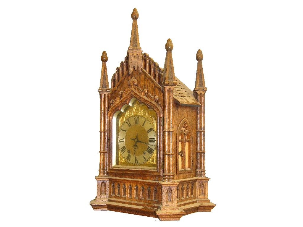 Appraisal: Gothic oak ting tang bracket clock with W H movement