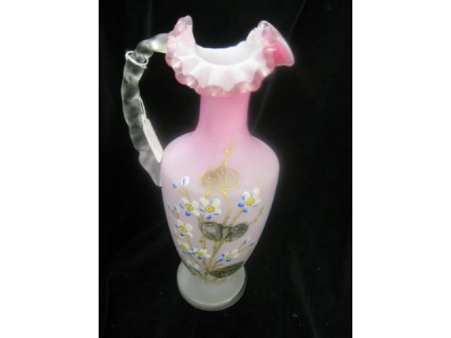 Appraisal: Victorian Cranberry Satin Art Glass Ewer cased enameled floral