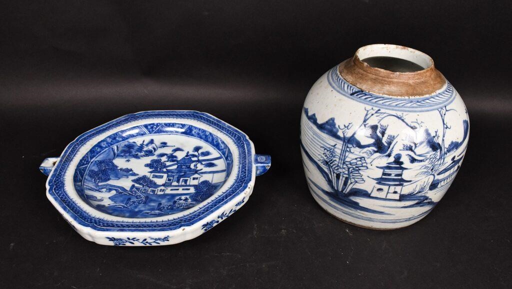 Appraisal: Chinese export blue white ginger jar lid missing and Chinese