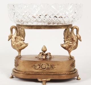 Appraisal: GILT BRONZE REGENCY OVAL CENTER PIECE WITH BACARRAT CRYSTAL BOWLS