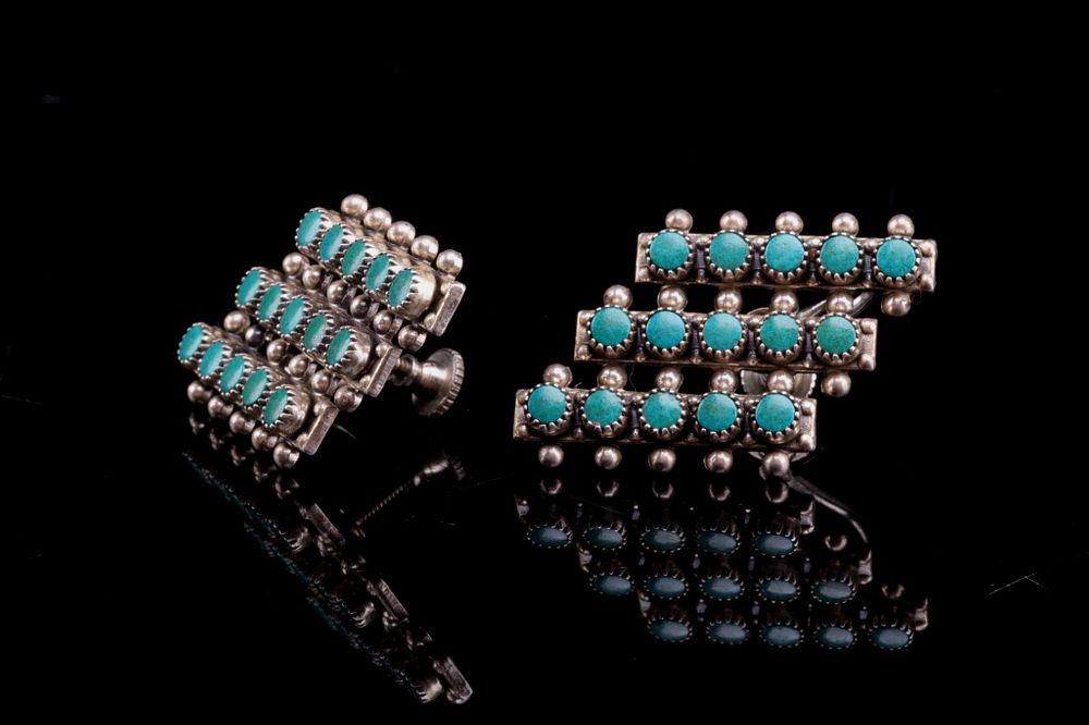 Appraisal: Navajo Silver Turquoise Cluster Work Earrings Featured in this lot