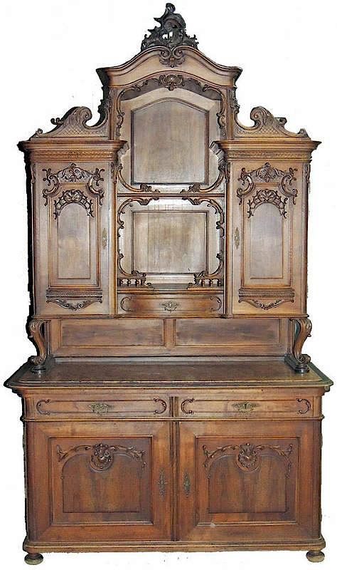 Appraisal: Victorian Marble-top Sideboard Rococo carved walnut case with cabinet and