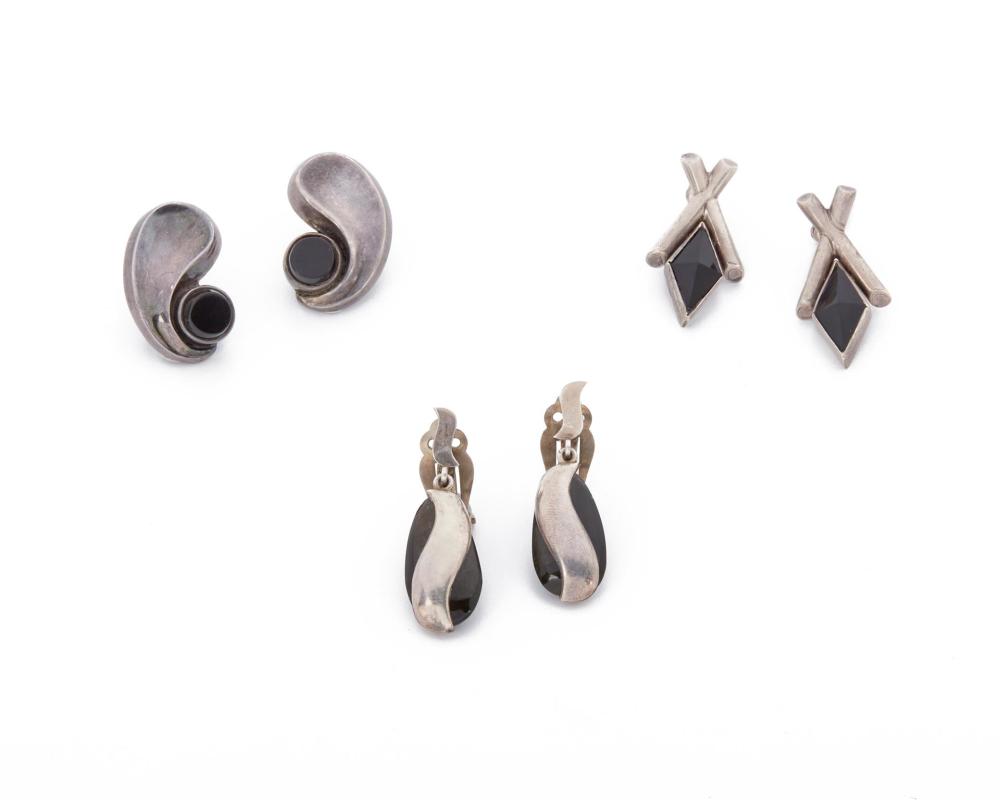 Appraisal: A group of Antonio Pineda silver and hardstone earrings Circa