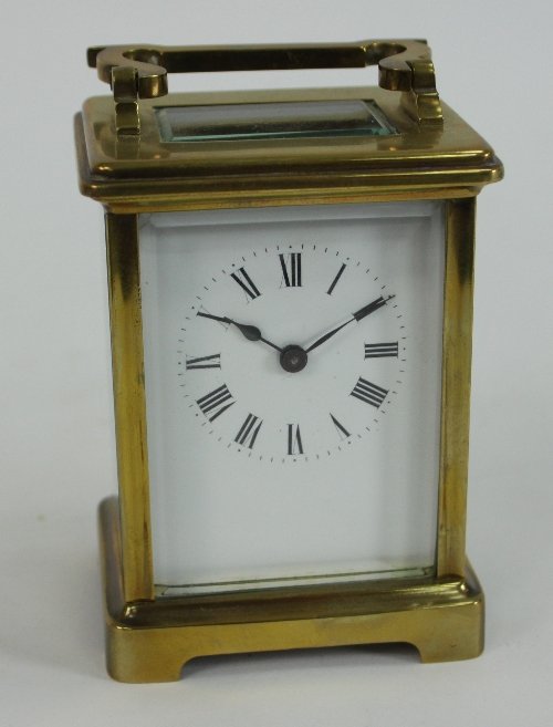 Appraisal: A gilt brass carriage timepiece cm high