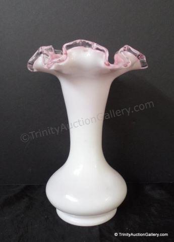 Appraisal: Fenton Glass Peach Crest Crimped Vase Easily identified and referenced