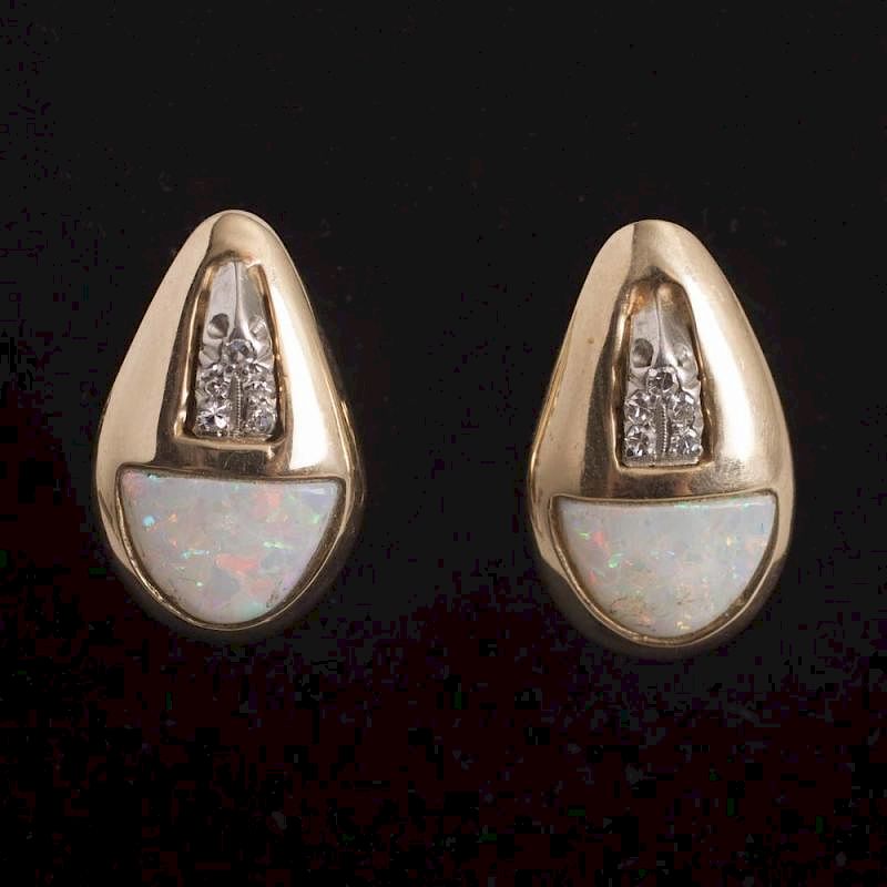 Appraisal: Diamond Opal k Earrings k diamond and opal screw back