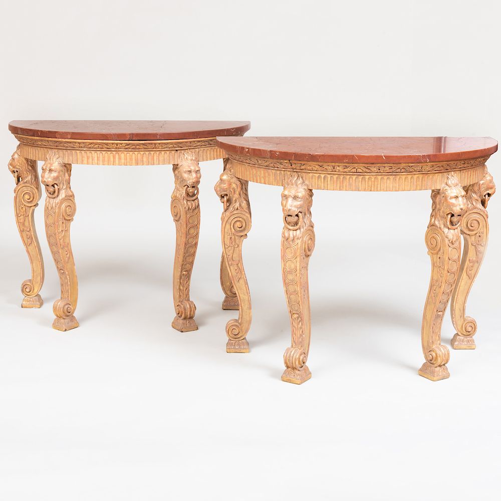 Appraisal: Pair of George II Style Giltwood Console Tables x x