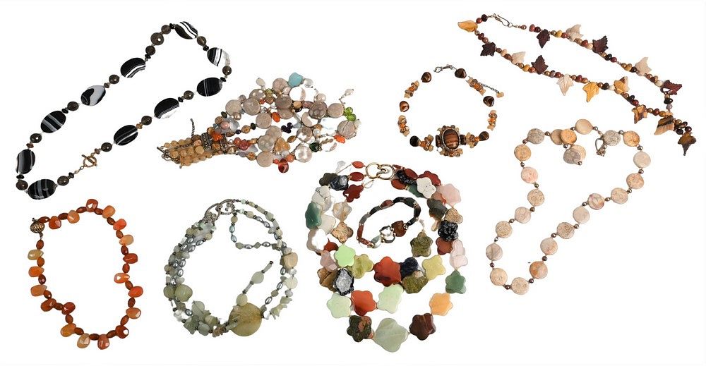 Appraisal: Nine Piece Jewelry Group to include eight stone necklaces agate