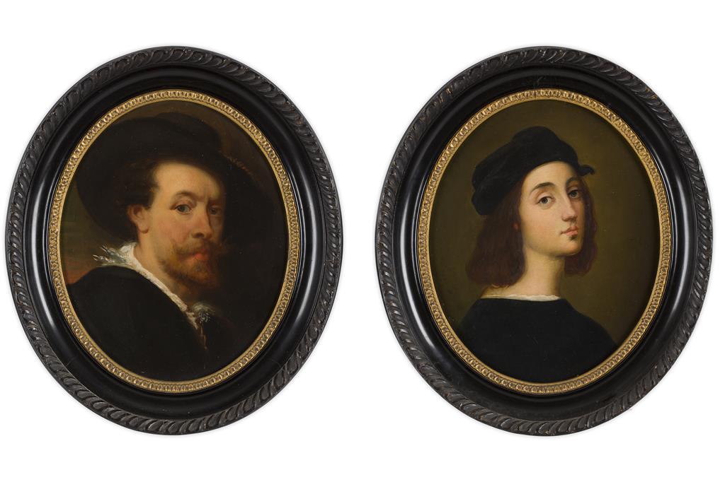 Appraisal: TWO OLD MASTER ARTIST PORTRAITS RUBENS RAPHAEL oil on oval