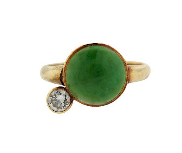 Appraisal: K Gold Diamond Jade Ring METAL K gold GEMSTONES jade