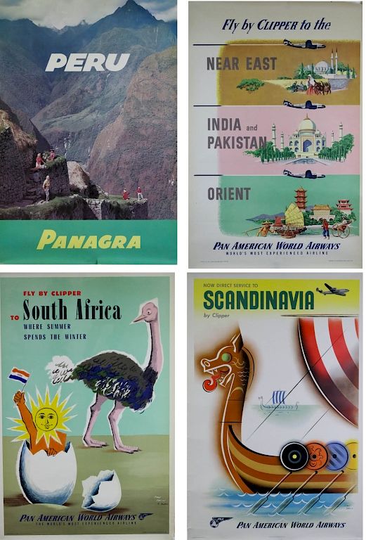 Appraisal: 's Pan Am Travel Posters Scandinavia Peru Collection of genuine