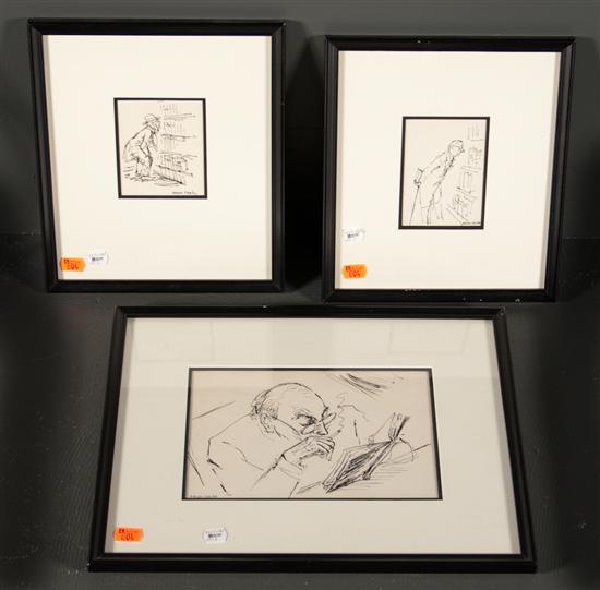 Appraisal: Aaron Sopher American - Three pen and ink gesture drawings