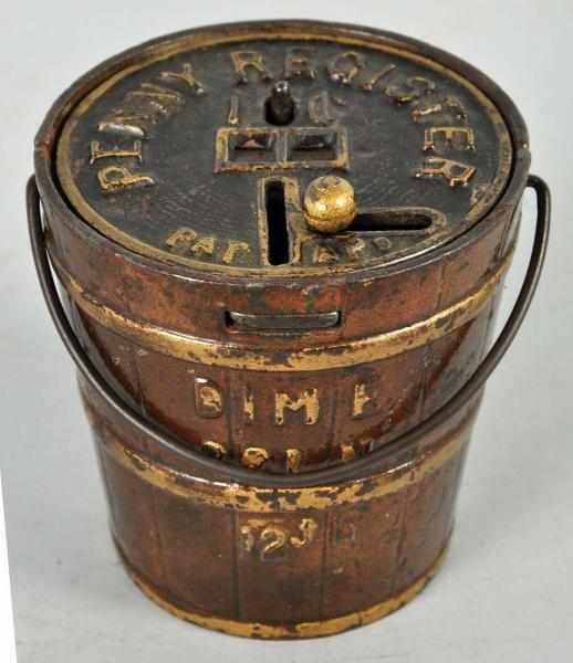 Appraisal: Cast Iron Penny Register Bucket Still Bank Description All original