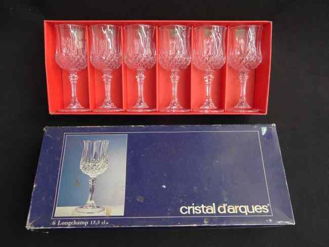 Appraisal: Boxed set ''cristal d' arques'' wine glasses Longchamp