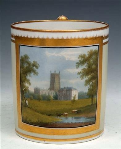 Appraisal: A CHAMBERLAINS WORCESTER CYLINDRICAL SMALL TANKARD with painted reserve panel