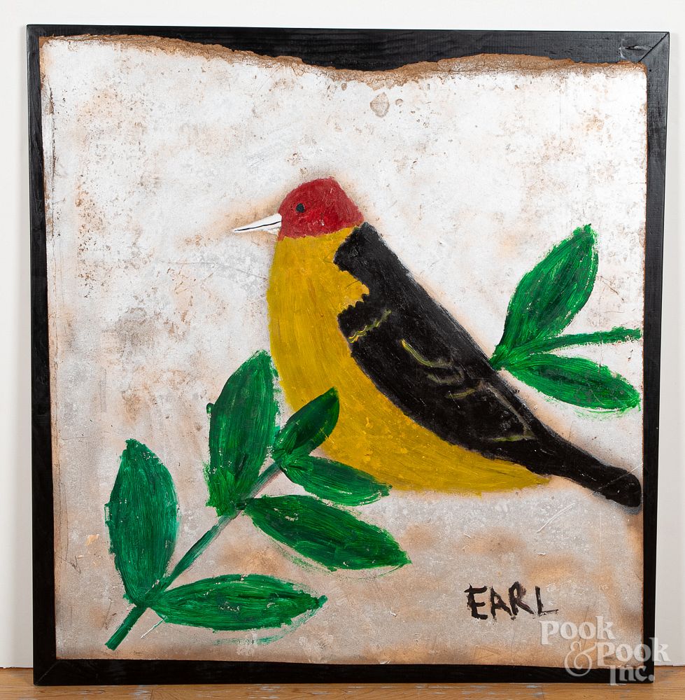 Appraisal: Earl Swanigan oil on board outsider art of a bird