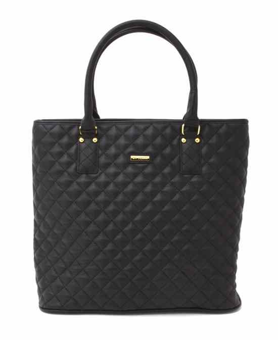 Appraisal: A St John Black Quilted Leather Tote Bag silk lining