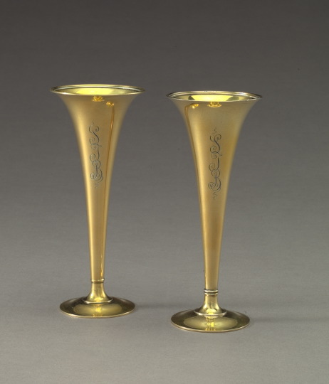 Appraisal: Attractive Small Pair of Tiffany and Company Silver-Gilt Vases of