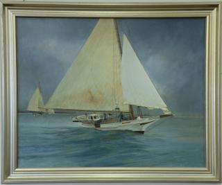 Appraisal: Don Tate oil on canvas Elsworth sailing boat signed lower