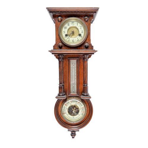 Appraisal: A German walnut dwarf wall clock with barometer and thermometer