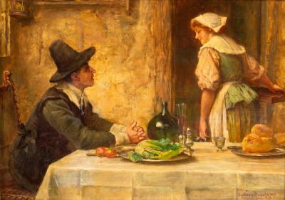 Appraisal: Francis Sydney Muschamp British - Couple Flirting in a Tavern