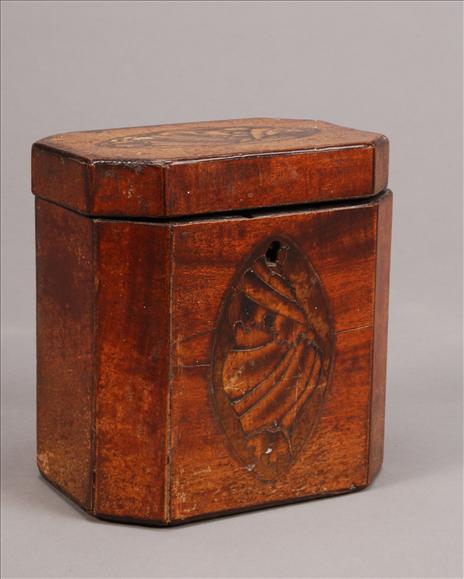 Appraisal: A George III mahogany and marquetry tea caddy last quarter