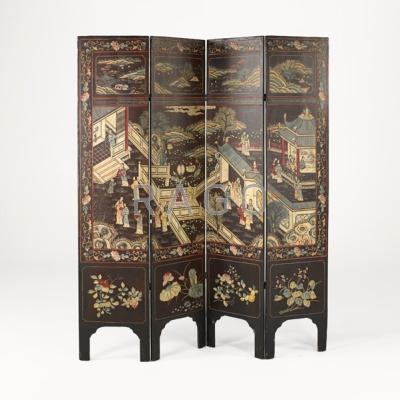 Appraisal: COROMANDEL SCREEN Four-panel double-sided th c x Condition Report