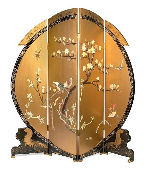 Appraisal: A Chinese gilt decorated round four panel floor screen height