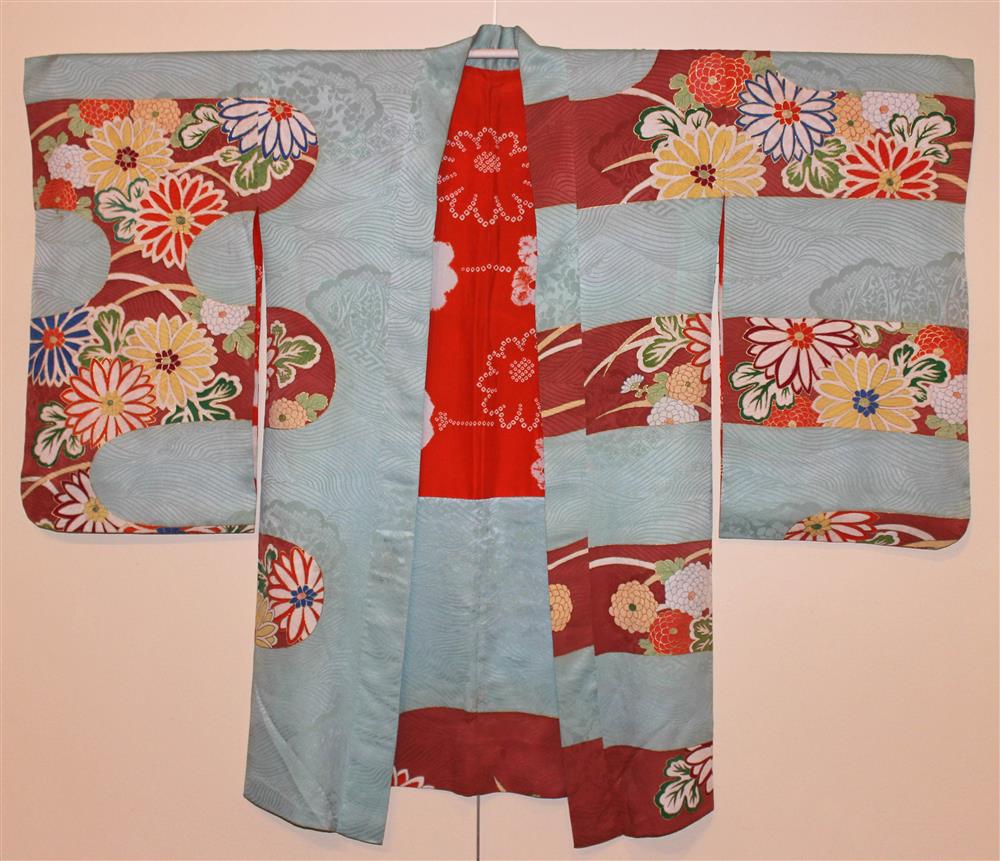 Appraisal: SEVEN MODERN JAPANESE KIMONOS including a medium blue short robe