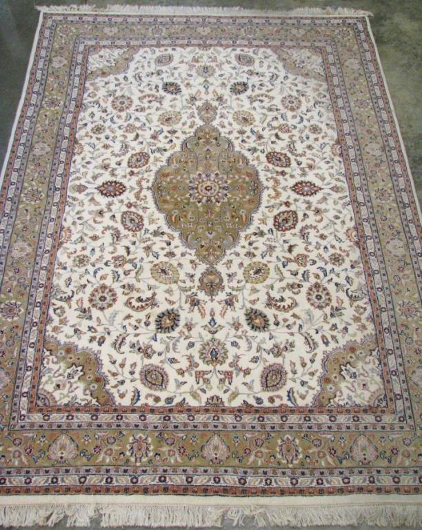 Appraisal: Handmade Oriental Room Size Rug Tabriz design cream field with