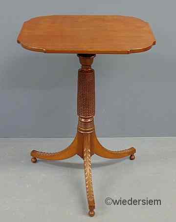 Appraisal: Unusual New England cherry candlestand c with a chip carved