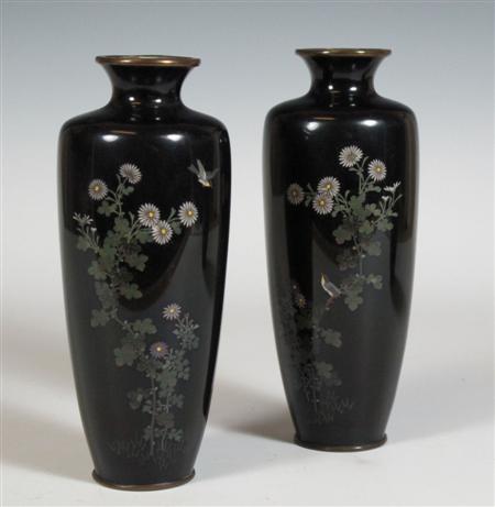 Appraisal: A pair of Japanese cloisonn enamel vases each with flared