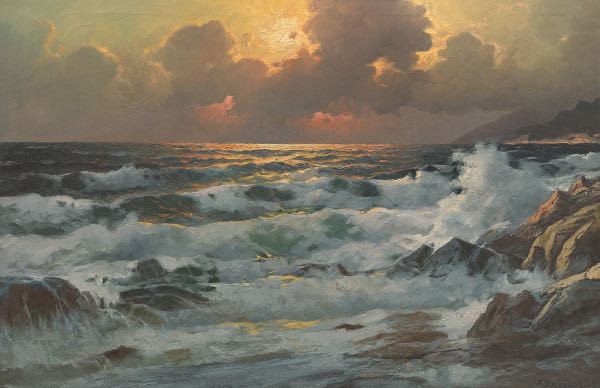 Appraisal: ALEXANDER DZIGURSKI AMERICAN - x Coastal seascape Oil on canvas